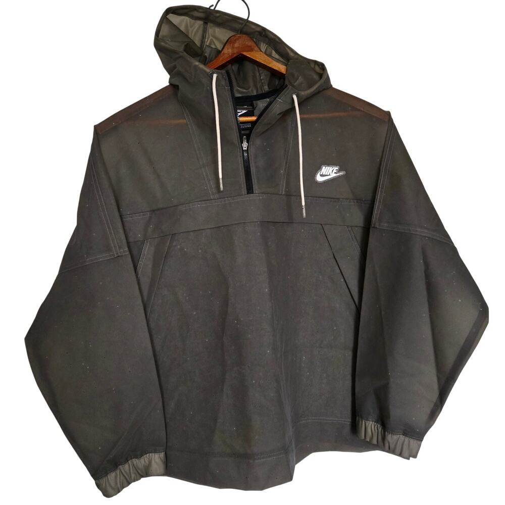 Nike Women's Translucent Hooded Speckled Gray Oversized Pullover Rain Coat SizeL